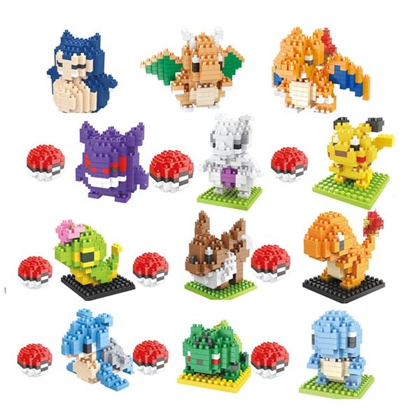

new 13 style figure minifigure building blocks diy pikachu squirtle model toys miniature diamond brick children toys b0425