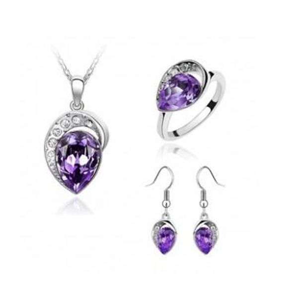 

925 silver plated austrian crystal pendant necklace rings and earrings women jewelry sets fashion high quality, Golden;silver