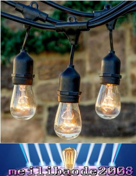 48 Fuß (14,8 m) Vintage-Lichterkette für den Außenbereich mit 15 Glühlampen, 5 W, E27, durchsichtig, schwarzes Steckkabel, Kugellicht-Lichterketten-Set MYY161