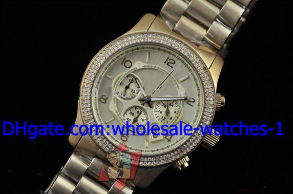 

wholesale - new style luxury 18k rose gold ladies diamond watch medium-sized chronograph women's watches, Slivery;brown