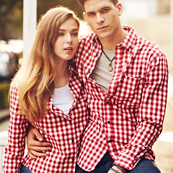 

Large Size Men Dress Shirt Men's Long Sleeve Plaid Couple Shirts Casual Fashion Style Mens Shirts Clothing For Lover