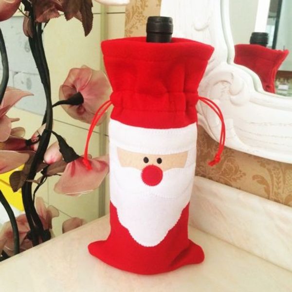 

christmas wine bottle covers red wine bags decoration santa claus snowman style with red pretty tie