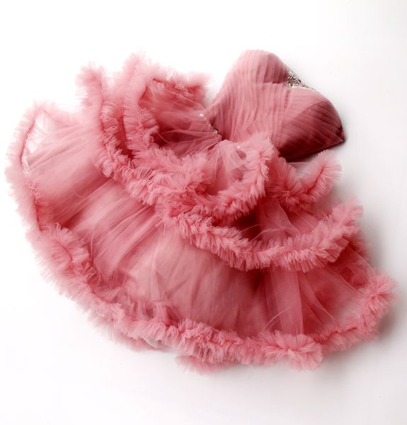 Mini abiti da ritorno a casa senza spalline Cristalli con perline senza spalline Ruffles Tutu Abito da festa economico per adolescenti Abito da cocktail rosa polveroso Abiti da sera