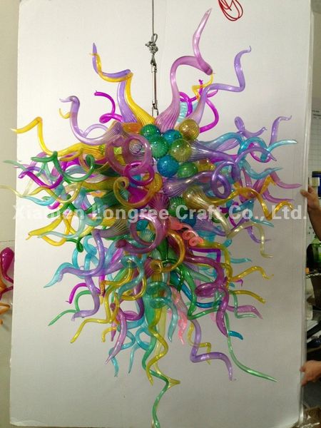 

c84-multi color hand blown glass hanging chandelier colorful crystal long chain ceiling decorative chandelier and pendant lamps