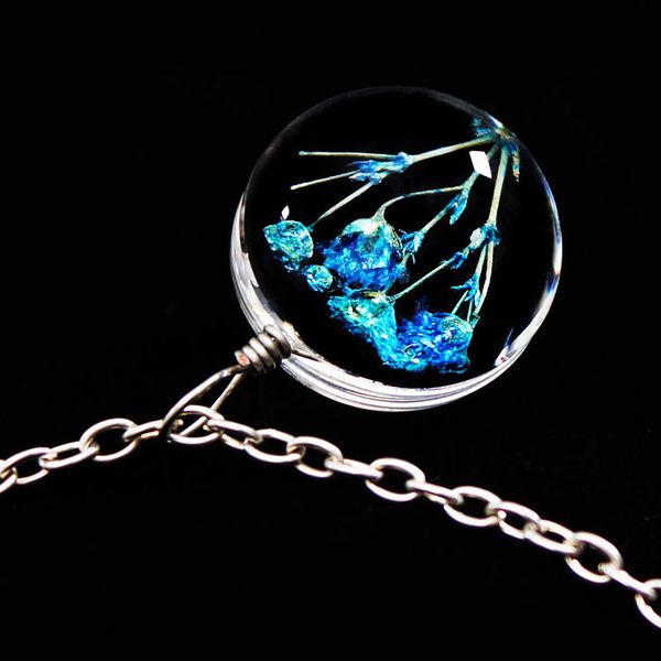 

new fashion popular jewelry choker design dry flower glass bottle pendant necklace for women, Silver