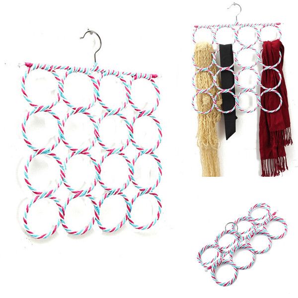 

wholesale-2016 16-hole ring shawl scarf belt tie hangers slots holder hook hanger organizer clothes 36cmx36cm