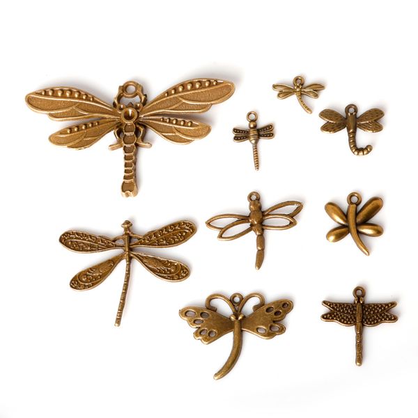 

61pcs/lot zinc alloy antique bronze plated dragonfly charms vintage tibetan pendants diy bracelet necklace jewelry making diy, Bronze;silver