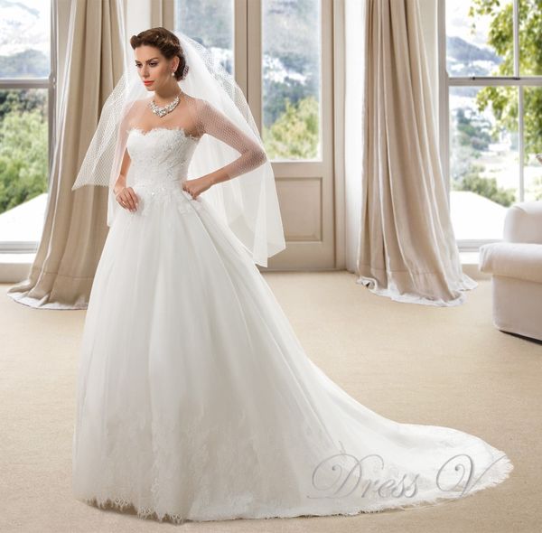 

Vintage Ball Gown Wedding Dresses 2019 Sweetheart Appliques Tulle Sequins Lace-Up Court Train Bridal Gowns Vestido De Noiva free shipping