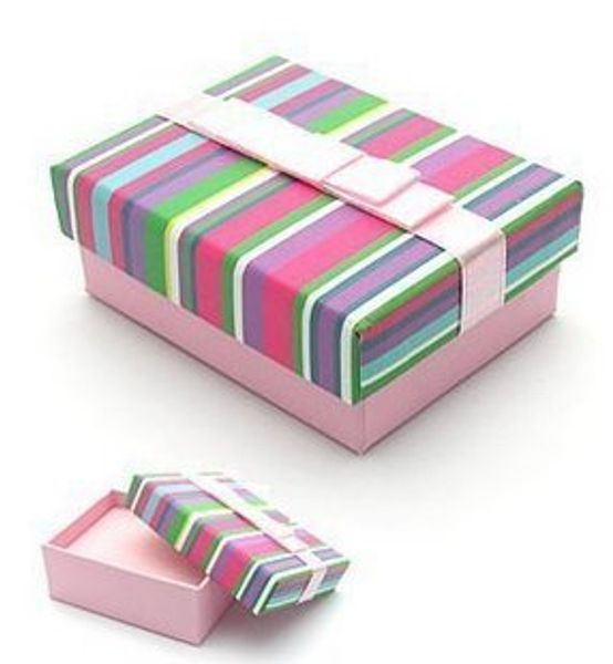 

[simple seven] rainbow color bracelet box/festival stripe earring case/ colorful pendant display/special gift jewelry box with ribbon(small), Black;white