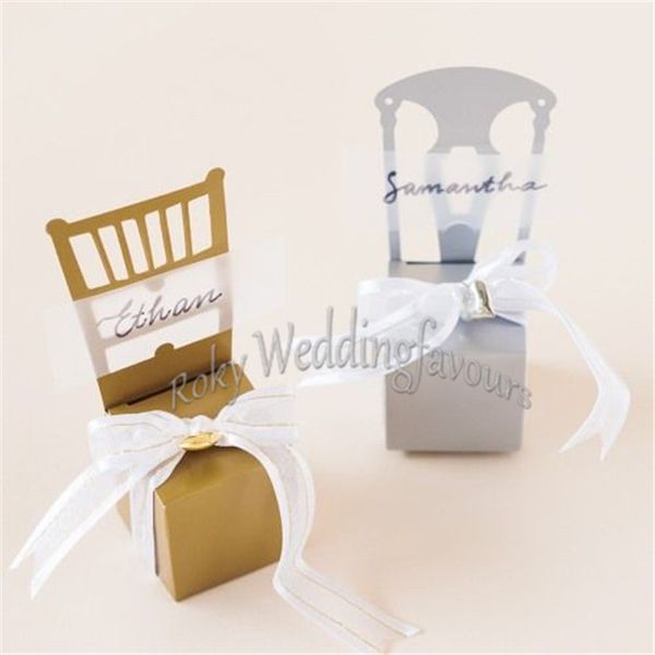 O ENVIO GRATUITO de 200 PCS Mix Cores lMiniature Cadeira Favor Caixa com Coração Charme Organza Fita n Cartão De Papel Favores Do Partido Do Casamento Eventos Presentes