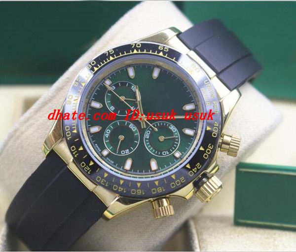 

luxury watches 18k gold 116508 green dial ceramic bezel rubber bracelet automatic fashion brand men's watch wristwatch, Slivery;brown