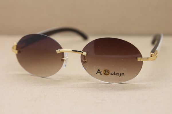 

rimless t8307003 brand sunglasses men black mix white buffalo horn glasses designer uv400 driving glasses frame size:60-18-140mm, White;black