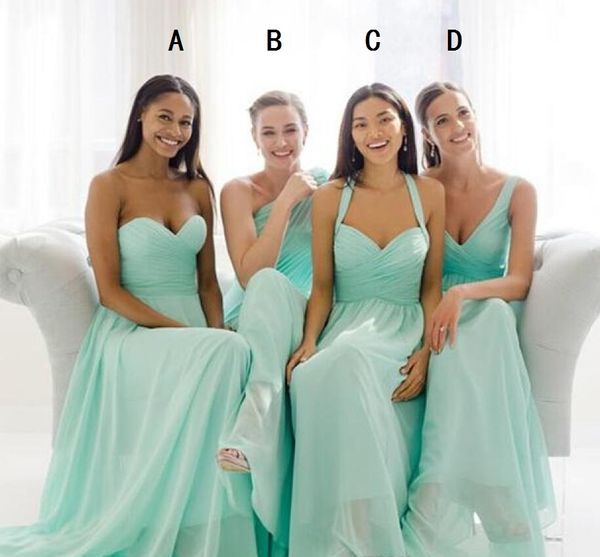 Blaugrüne mintgrüne lange Chiffon Brautjungfer Kleider Sommer Beach Hochzeitsfeier Kleider Ruched Robe de Soir￩e Plus Size Evening Kleid