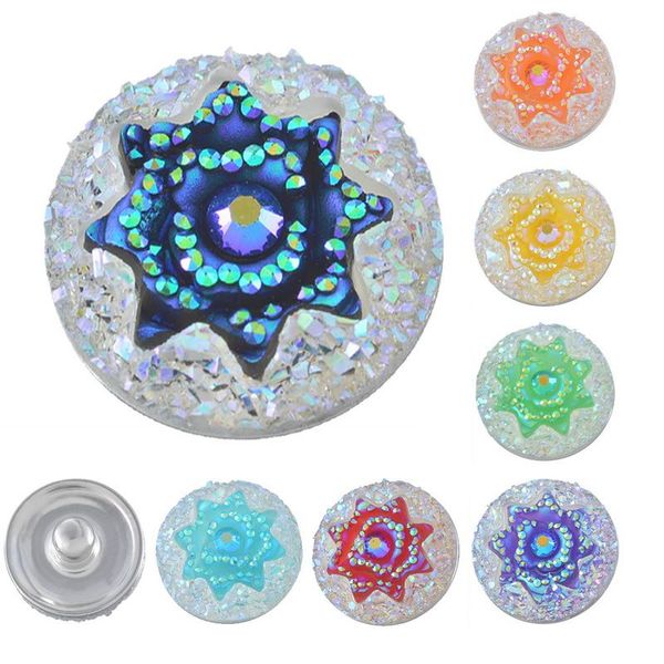 

fixed mixed)snap button jewelry 7pcs shining snap button ab-color powder octagonal star resin alloy for snap bracelet 18mm noosa