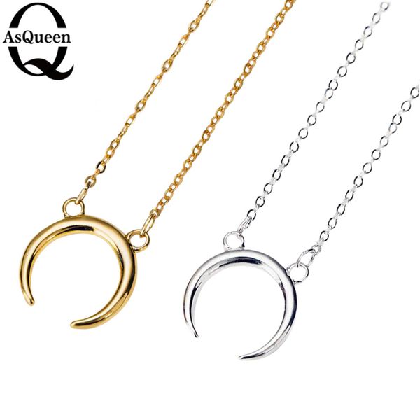 

wholesale-2016 new gold silver simple crescent moon women necklace plain half moon 17mm pendant necklaces for women couple necklace