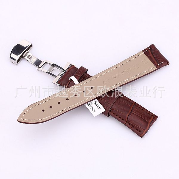 

wholesale-18-24mm watch band strap butterfly pattern deployant clasp buckle+ leather, Black;brown