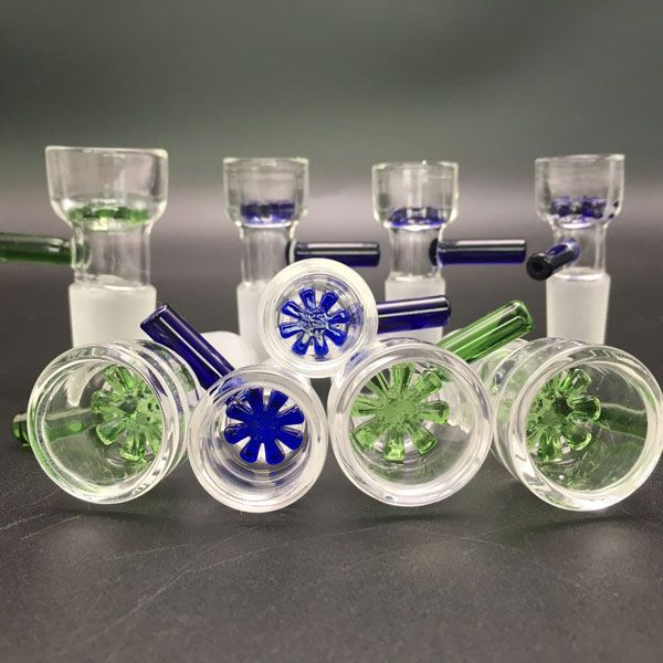 Raucherzubehör Bunte Pyrex 14mm 18mm Glasschüsseln Bongs grün blauer Schieber dicke klare Wasserrohre für Bohrinseln