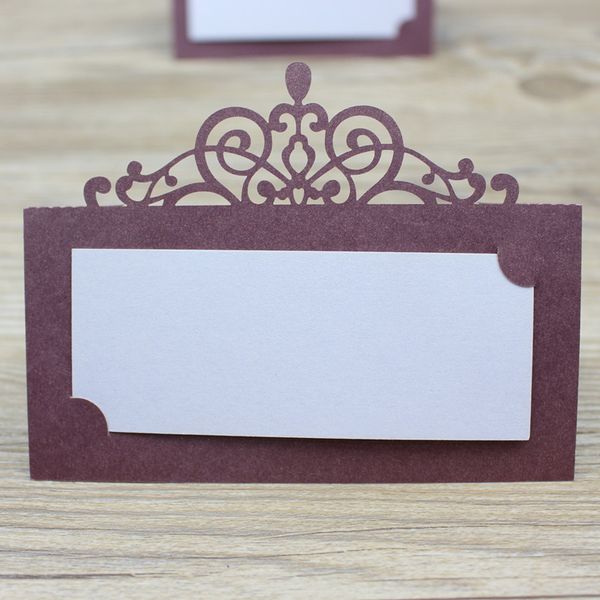 Burgundy Wedding Place Card Crown Laser Cutting Table Name Card