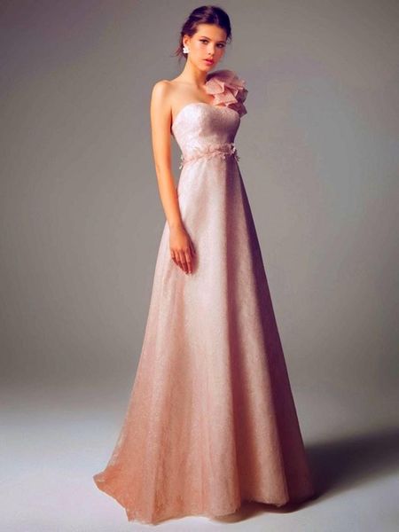 

a-line pink lace one shoulder prom dresses 2016 flower sash floor lenth elegant evening dress formal gown party dresses, Black