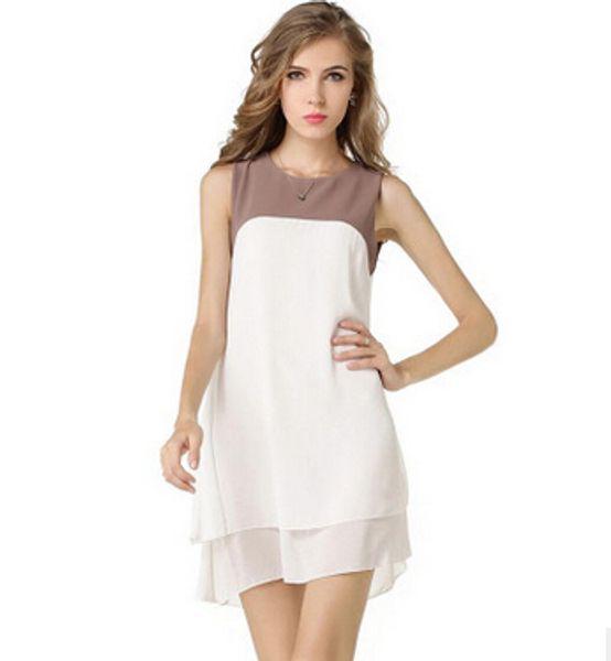 

summer white chiffon dresses fashion women mini dress sleeveless dress vestidos party prom girl casual dress clothing b20, Black;gray