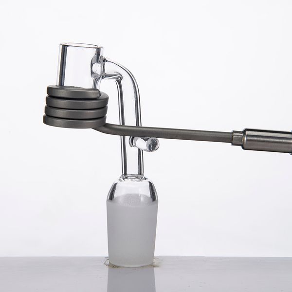 

Retail Pure Crystal Quartz Banger Nail Electronic Domeless Enail 14/19mm Female Male Frosted Joint With Hook 90 Degree For 20mm Heating Coil