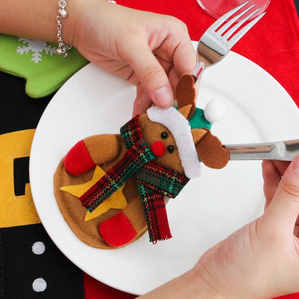 

new design 12pcs /set snowman santa claus elk cutlery suit holders pockets knifes forks tableware bags christmas dinner table