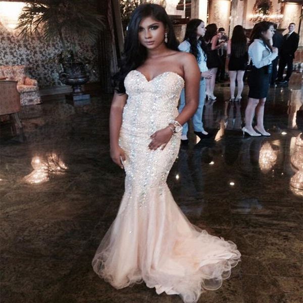 

Elegant Hot Sale Vestido de festa Mermaid Sweetheart Long Evening Dresses 2019 With Crystal Formal Gown Prom Dress Custom Made