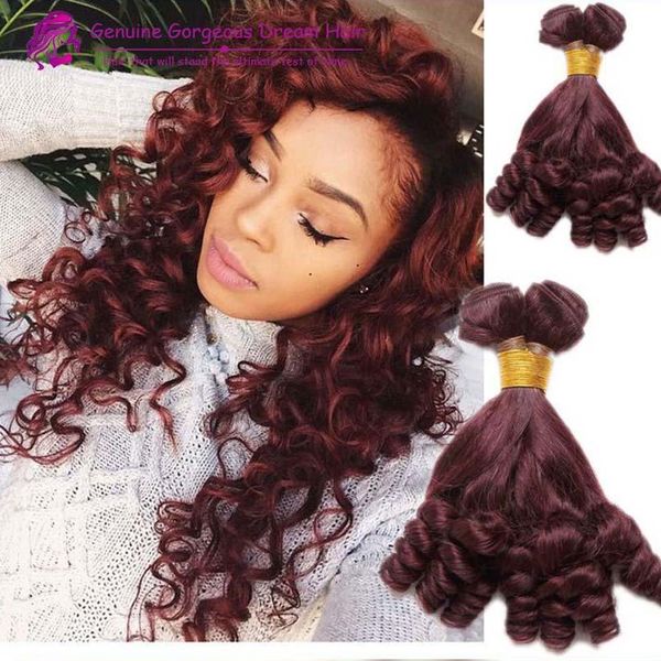 

brazilian burgundy 99j bouncy aunty funmi human hair weave extensions red wine romance spiral curly brazilian funmi hair bundles double weft, Black