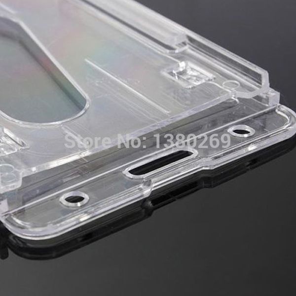 

good quality clear 10x6cm transparent vertical hard double business card id plastic badge holder