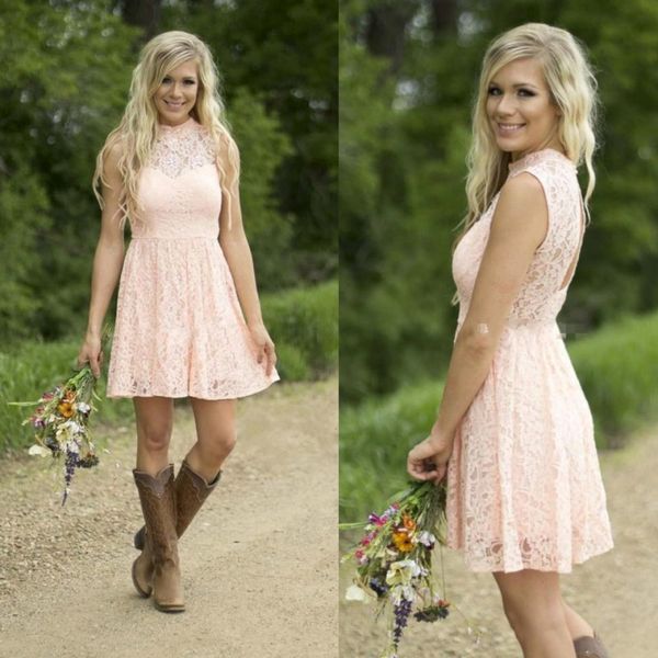 2019 Pink Country Style Short Junior Bridesmaid Dresses Lace