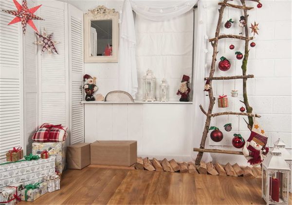 2019 Decorated Interior Room Christmas Backdrop Photography Family Gift Boxes Branches Ladder Red Balls Kids Children Photo Studio Background From