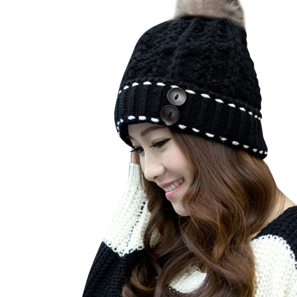 

wholesale-classic tight knitted fur hat women cap winter beanie headgear headdress head warmer 31, Blue;gray