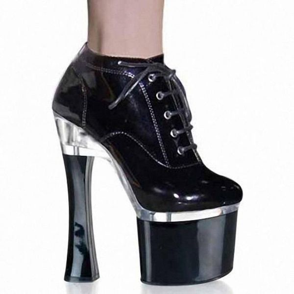 

customize heel patent leather pump extreme high heel 18cm heel with platform lady pump fetish lace up platform shoes d0177, Black