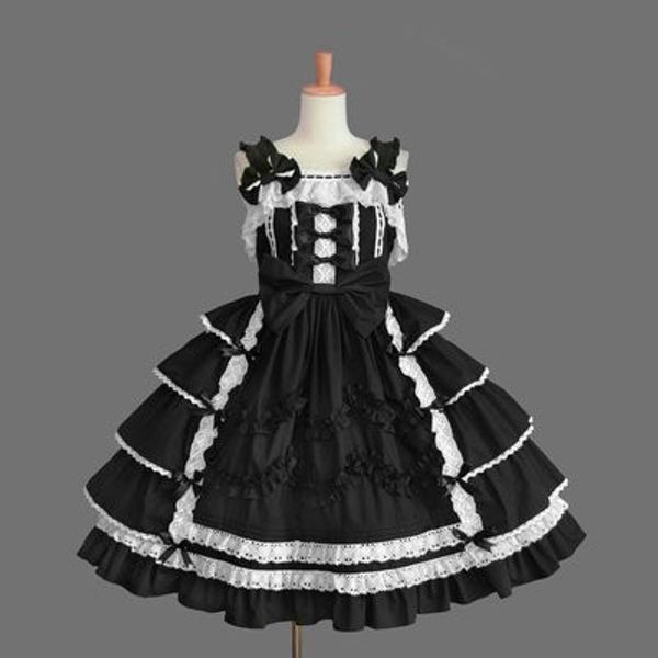 

llt009) long sleeveless sweet lolita short dress ball gown fancy prom dress halloween party masquerade costume, Black;red