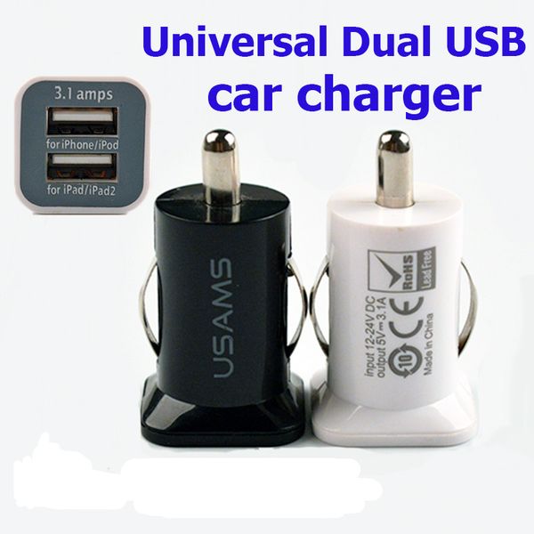 Usams 3.1a usb dual 2 port mini carregador de carro 5 v 3100 mah adaptador de energia para iphone 6s 5s samsung s7 s6 edge htc universal