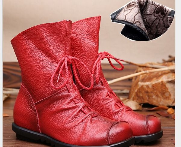 

2017 autumn winter women boos genuine leather fashion warm boots women's martin boots ankle boots for women black red color big size(35