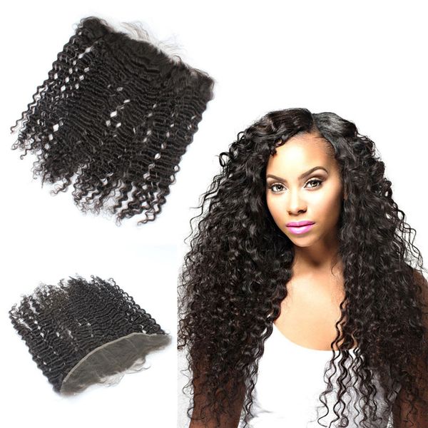 

Brazilian Hair Kinky Curly 13x4 Lace Frontal Closure Bleached Knots Free Middle Three Part Ear to Ear Full Lace Frontals