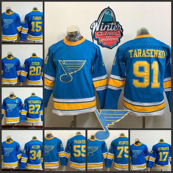 

Youth 15 Robby Fabbri Kids 91 Vladimir Tarasenko 27 Alex Pietrangelo Jaden Schwartz Hockey Jersey St. Louis Blues 2017 Winter Classic Hockey