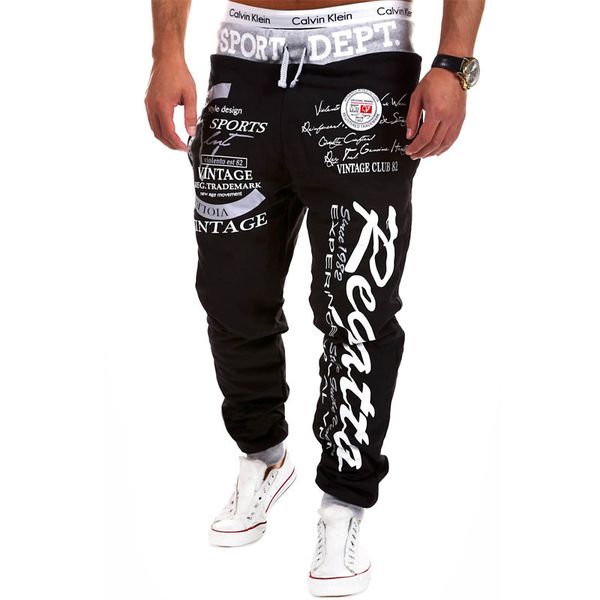 

wholesale-outdoor trousers casual mens letter printing baggy harem cool long loose sweatpants jogger sport wear pants size m-3xl, Black