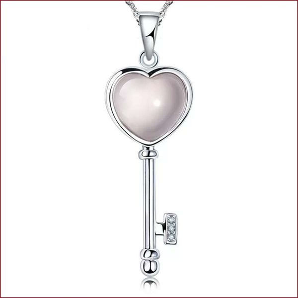 

925 sterling silver items crystal jewelry pendant statement necklaces rose quartz key shaped wedding woman charms