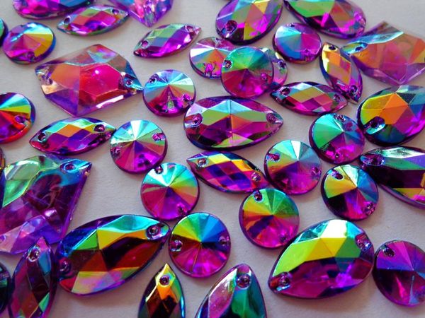 

wholesale-300pcs mixed shape size purple ab colour crystal sew on rhinestones acryl loose beads hand sewing strass, Black