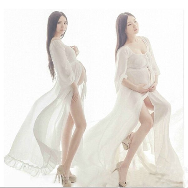 

new white beach dress maternity long lace dresses pregnant pgraphy props fancy pregnancy summer transparent nightdress