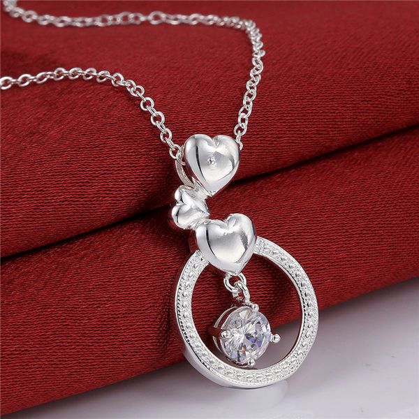 

women's sterling silver plated round flower zircon pendant necklaces gssn691 fashion lovely 925 silver plate jewelry necklace