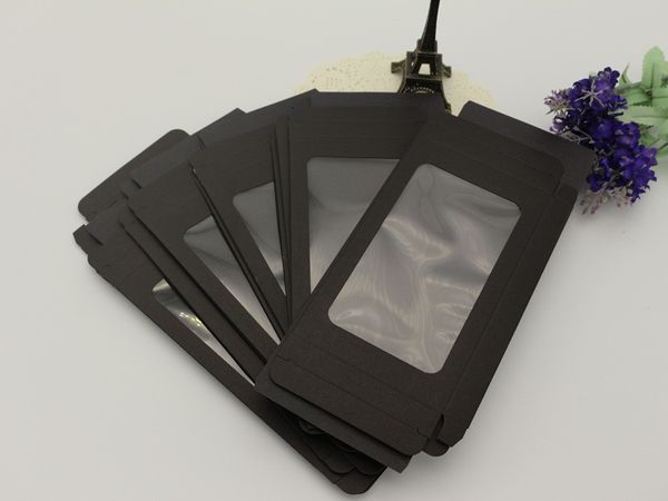100шт 175мм * 105мм * 25мм черный чистый бумажный ящик для телефона чехол для iPhone 5S 6 6 плюс бумажная упаковка с окном с держателем волдыря