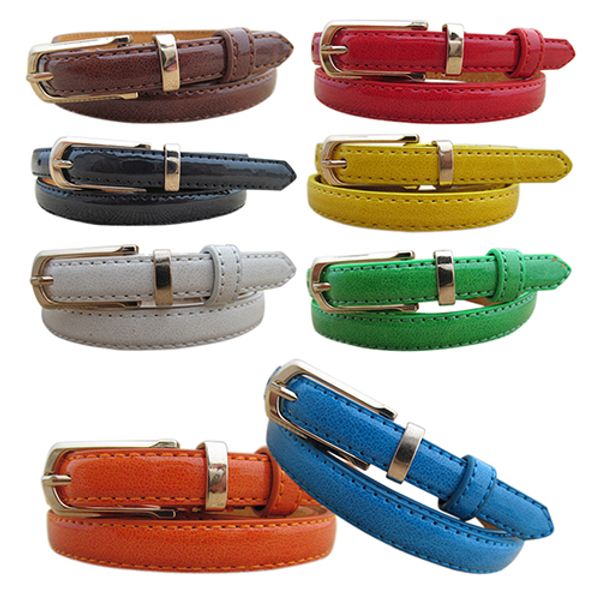 

wholesale- women thin faux leather belt cummerbund candy tone buckle casual waistband strap ab66, Black;brown