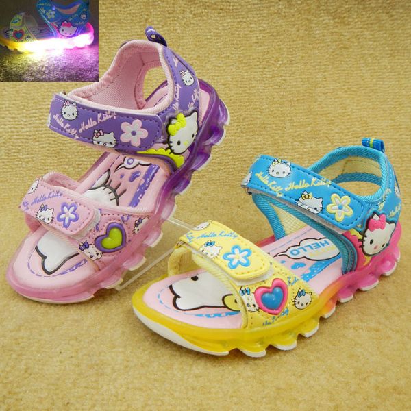 

2016 коробка led обувь котенок детская обувь девушки сандалии прекрасный большой девушки обувь детская обувь размер 31-36 1 лот = 6 пар, Black;red