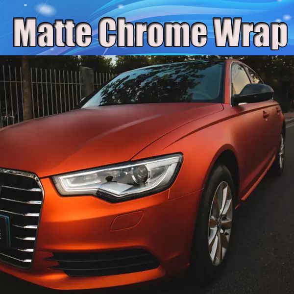Сатин Chrome Matte Orange Vinyl Wrap Car Wrap с воздушным выбросом всей автомобильной оборудовании покрытия фольги 1.52x20m / Roll / 4.9FT * 66FT