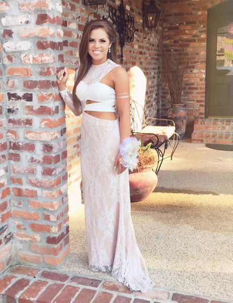 

one shoulder long sleeve o-neck lace formal evening dresses open waist straight long evening gowns girls prom party dresses, Black;red