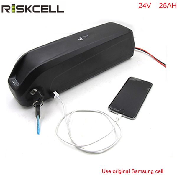 

new hailong 24v 25ah lithium ion battery pack with usb for 24v ebike 500w 750w 300w motor use samsung 18650 cell with charger