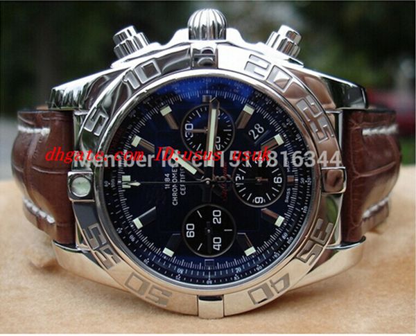 

original box luxury watches wristwatch 44mm b01 chronomat ab0110 gorgeous blue dial watch men's watches, Slivery;brown